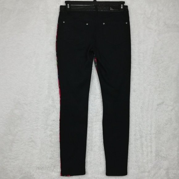 Hollywood & Vine Womens Jeans Jeggings Red Plaid Black Low Rise Denim Juniors 7 - Picture 2 of 10